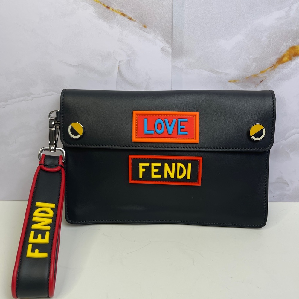 Fendi Vocabulary Leather Clutch Bag Pre-owned